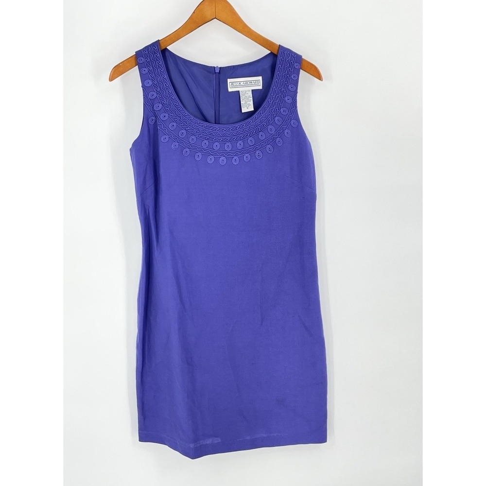 Jessica Howard Women Dress 8‎ Purple Linen Blend Sleeveless Embroidery Cocktail
